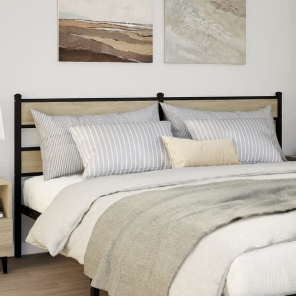 vidaXL sengegavl 193 cm jern og konstrueret træ sonoma-eg