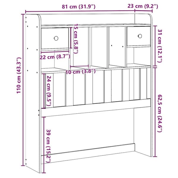 vidaXL Hodegavl med oppbevaring voksbrun 75 cm heltre furu