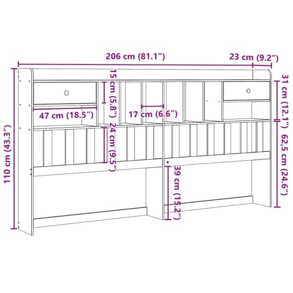 vidaXL sengegavl med opbevaring 200 cm massivt fyrretræ