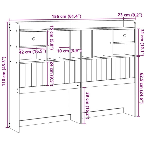 vidaXL Hodegavl med oppbevaring hvit 150 cm heltre furu