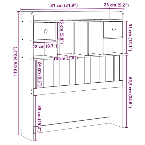vidaXL sengegavl med opbevaring 75 cm massivt fyrretræ hvid