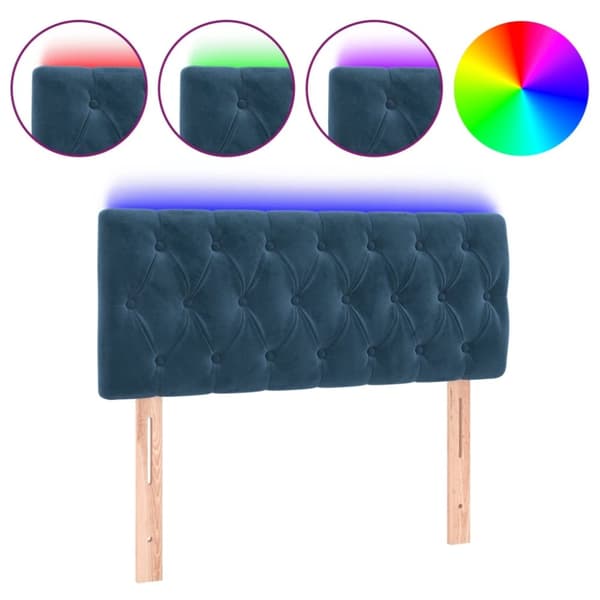 Sänggavel LED mörkblå 100 x 7 x 78/88 cm sammet