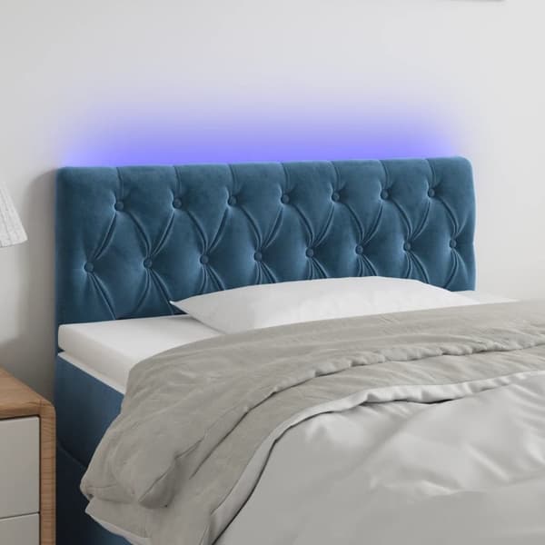 Sänggavel LED mörkblå 100 x 7 x 78/88 cm sammet
