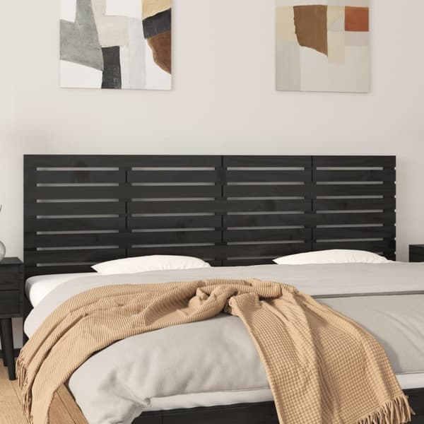 Väggmonterad huvudgavel svart 166x3x63 cm massiv furu