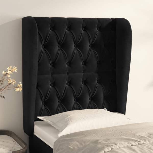 Sänggavel med kanter svart 83x23x118/128 cm sammet