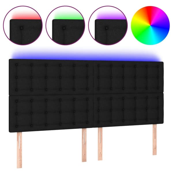 Sänggavel LED svart 180x5x118/128 cm tyg