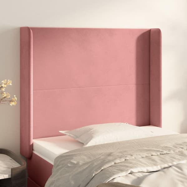 Sänggavel med kanter rosa 93x16x118/128 cm sammet