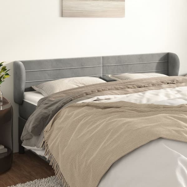 Sänggavel med kanter ljusgrå 183x23x78/88 cm sammet