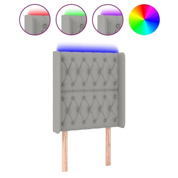 Sänggavel LED ljusgrå 83x16x118/128 cm tyg