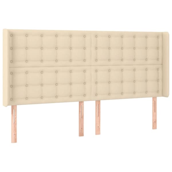 Sänggavel med kanter gräddvit 163x16x118/128 cm tyg