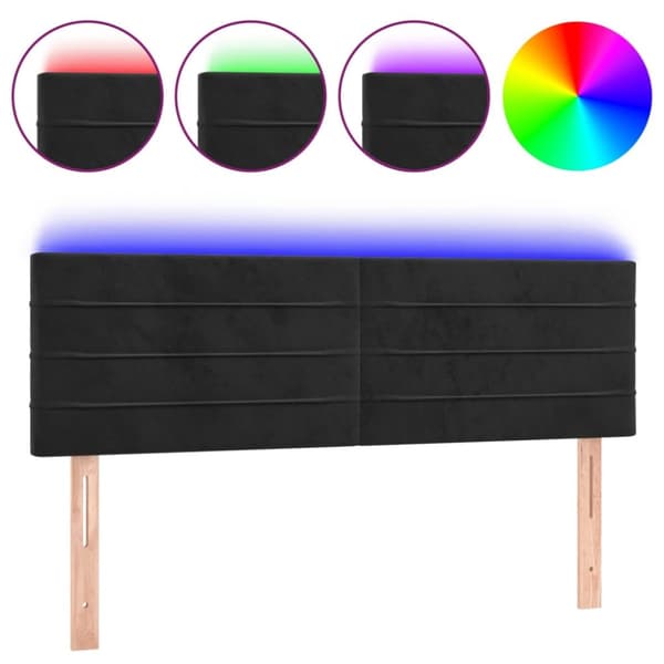 Sänggavel LED svart 144x5x78/88 cm sammet