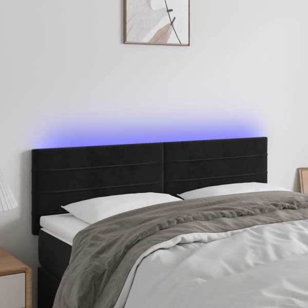 Sänggavel LED svart 144x5x78/88 cm sammet