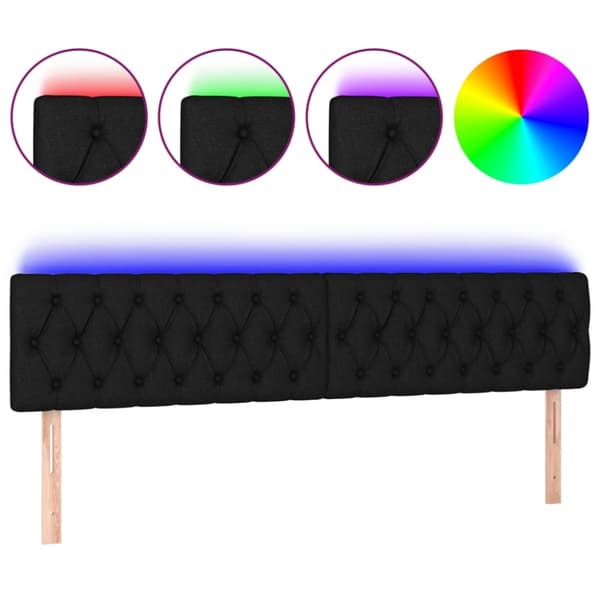 Sänggavel LED svart 180x7x78/88 cm tyg