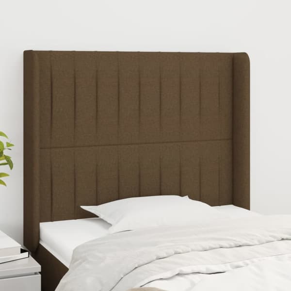 Sänggavel med kanter mörkbrun 83x16x118/128 cm tyg