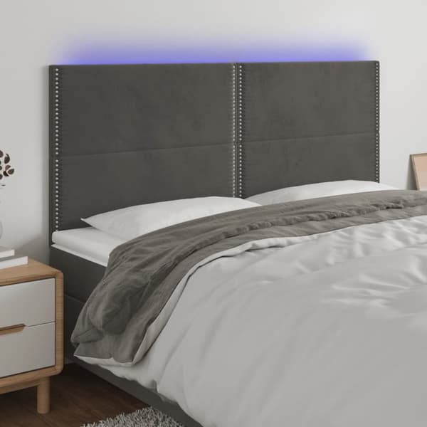 Sänggavel LED mörkgrå 160x5x118/128 cm sammet