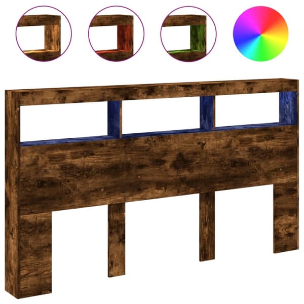 Sänggavel med LED rökfärgad ek 180x17x102 cm