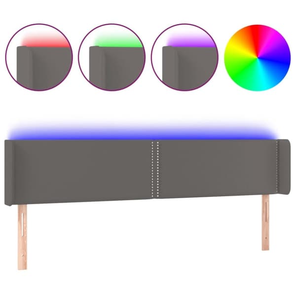 Sänggavel LED grå 203x16x78/88 cm konstläder