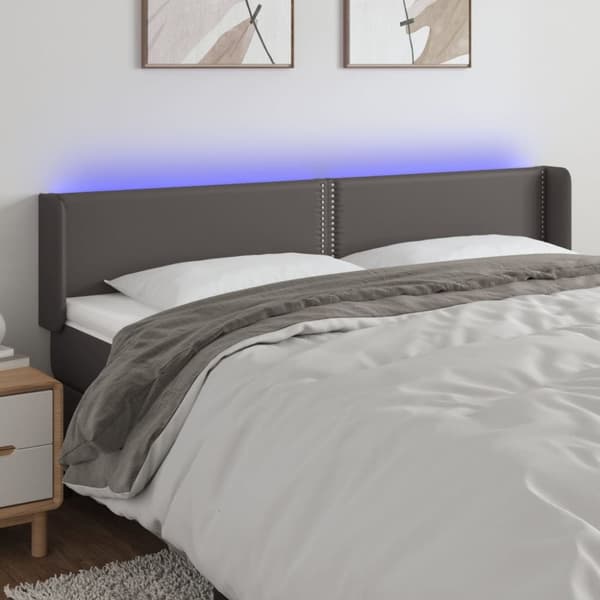 Sänggavel LED grå 203x16x78/88 cm konstläder
