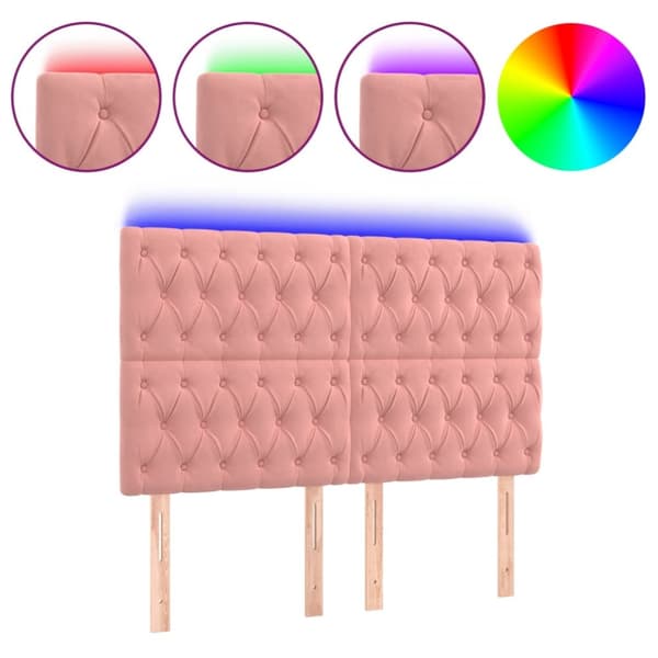Sänggavel LED rosa 144x7x118/128 cm sammet