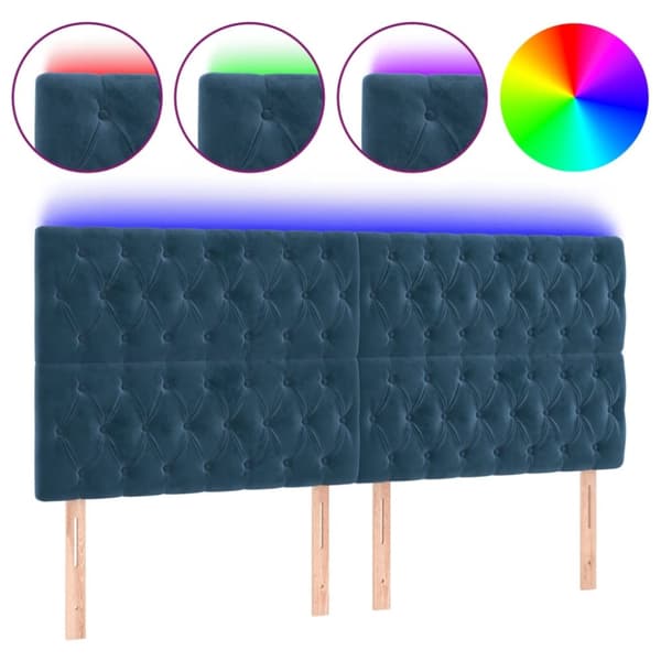 Sänggavel LED mörkblå 180x7x118/128 cm sammet