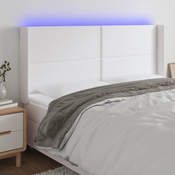 Sänggavel LED vit 183x16x118/128 cm konstläder