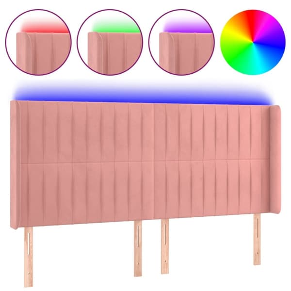 Sänggavel LED rosa 203x16x118/128 cm sammet