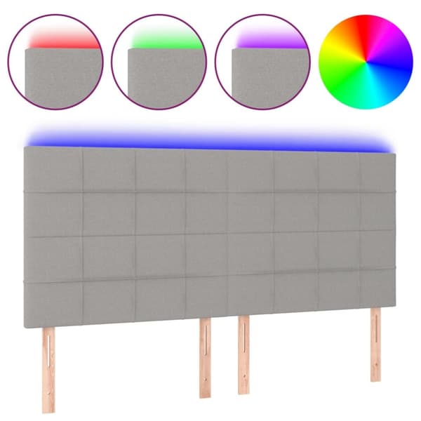 Sänggavel LED ljusgrå 160x5x118/128 cm tyg