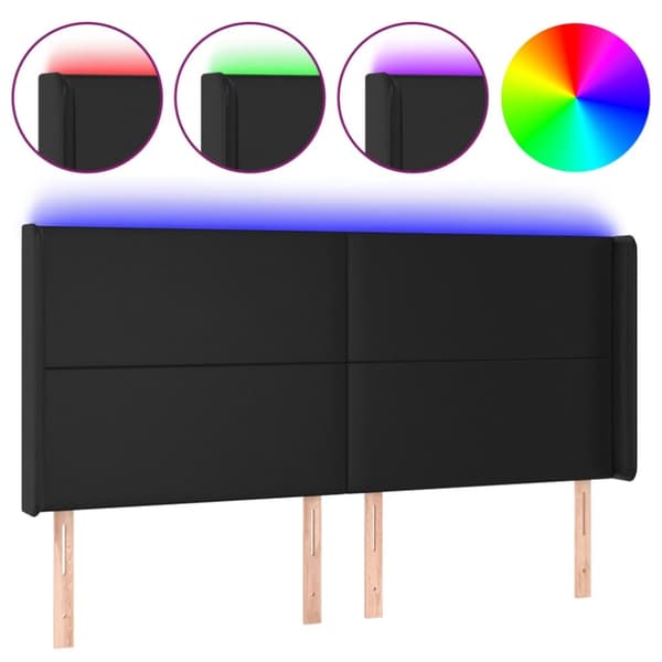Sänggavel LED svart 203x16x118/128 cm konstläder