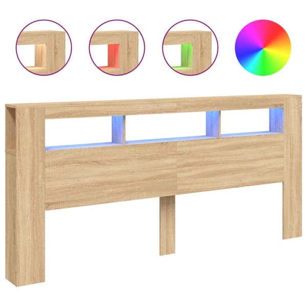 Sänggavel LED sonoma-ek 220x18,5x103,5 cm konstruerat trä