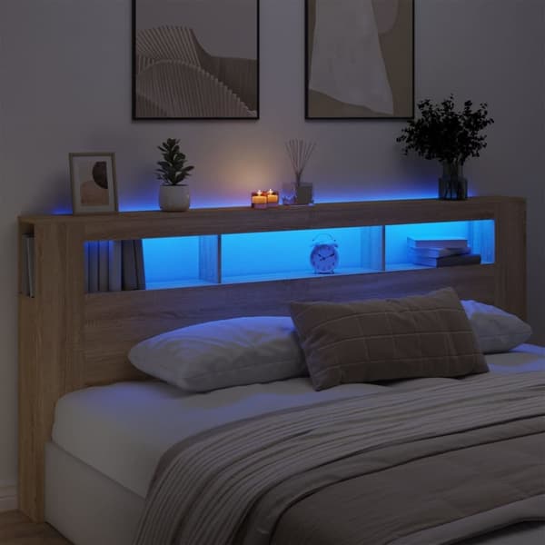 Sänggavel LED sonoma-ek 220x18,5x103,5 cm konstruerat trä