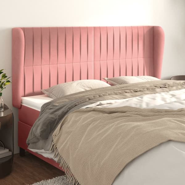 Sänggavel med kanter rosa 203x23x118/128 cm sammet