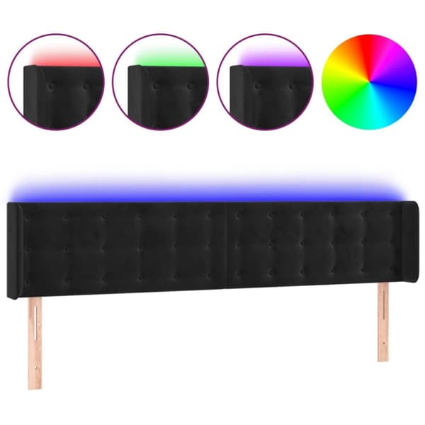 Sänggavel LED svart 183x16x78/88 cm sammet