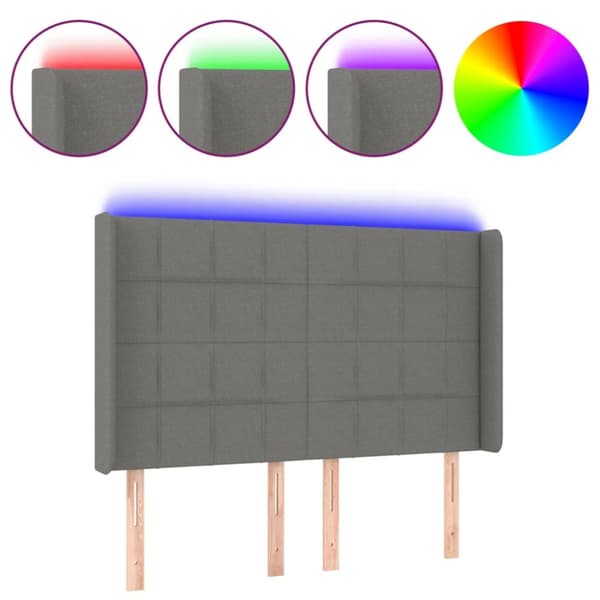 Sänggavel LED mörkgrå 147x16x118/128 cm tyg