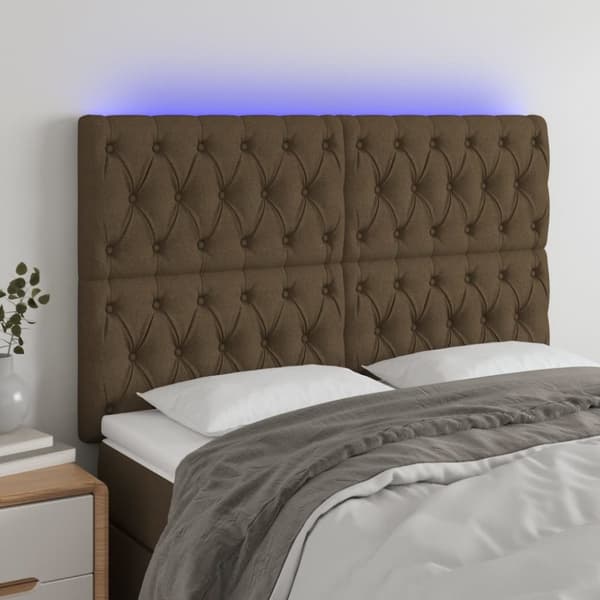 Sänggavel LED mörkbrun 160x7x118/128 cm tyg