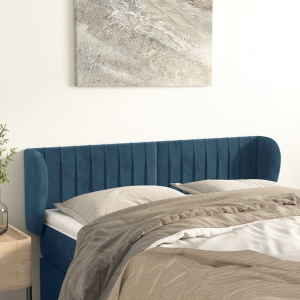 Sänggavel med kanter blå 147x23x78/88 cm sammet