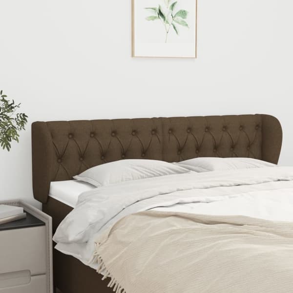 Sänggavel med kanter mörkbrun 147x23x78/88 cm tyg