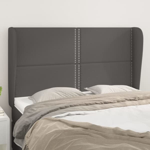 Sänggavel med kanter grå 147x23x118/128 cm konstläder