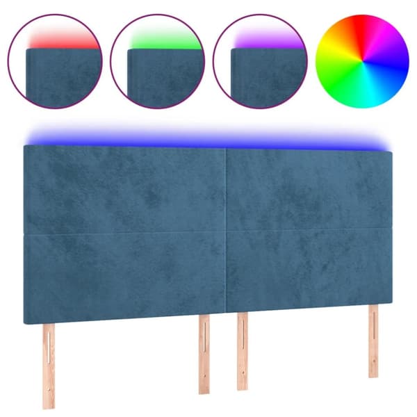 Sänggavel LED mörkblå 180x5x118/128 cm sammet