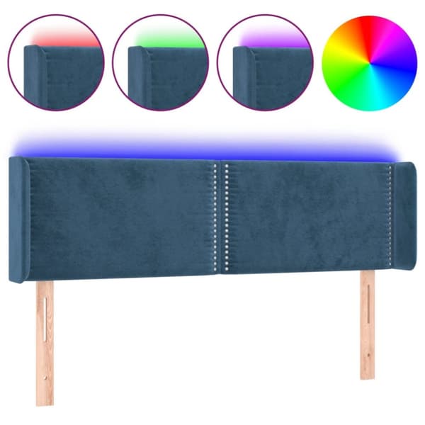 Sänggavel LED mörkblå 147x16x78/88 cm sammet
