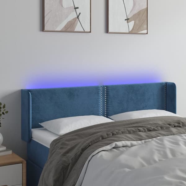 Sänggavel LED mörkblå 147x16x78/88 cm sammet