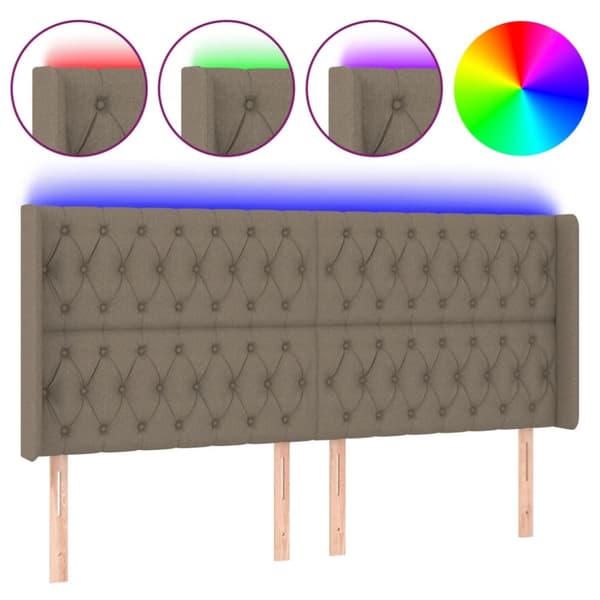 Sänggavel LED taupe 183x16x118/128 cm tyg
