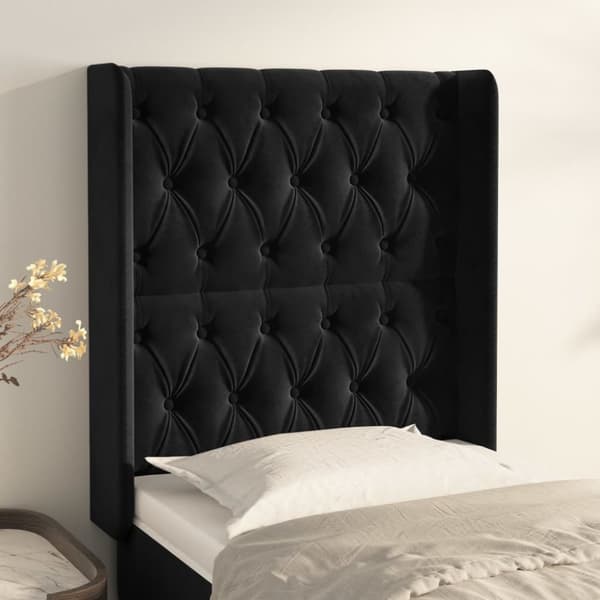 Sänggavel med kanter svart 83x16x118/128 cm sammet