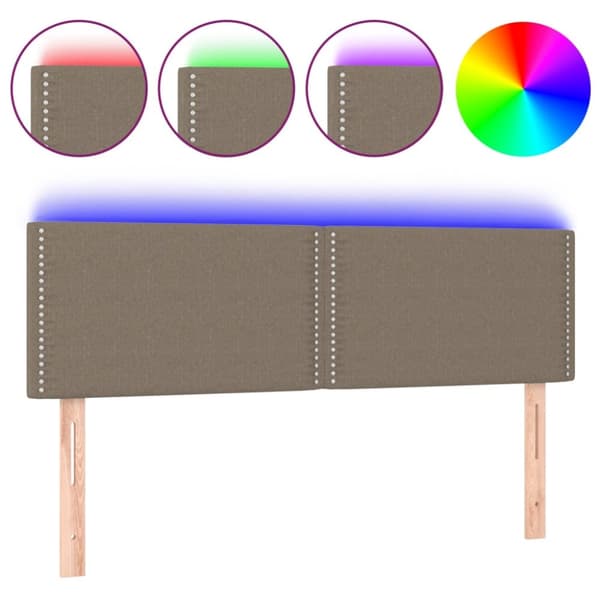 Sänggavel LED taupe 144x5x78/88 cm tyg
