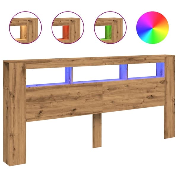 Sänggavel LED artisan ek 220x18,5x103,5 cm konstruerat trä