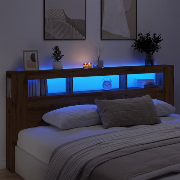 Sänggavel LED artisan ek 220x18,5x103,5 cm konstruerat trä