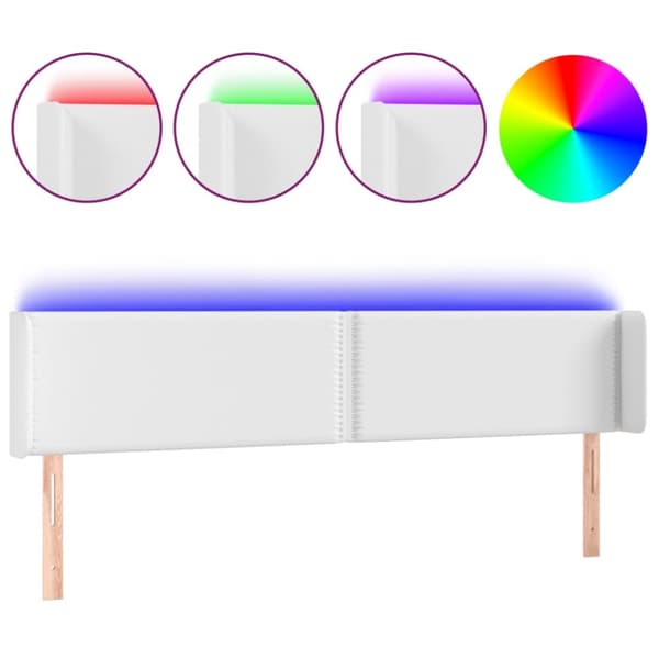Sänggavel LED vit 203x16x78/88 cm konstläder