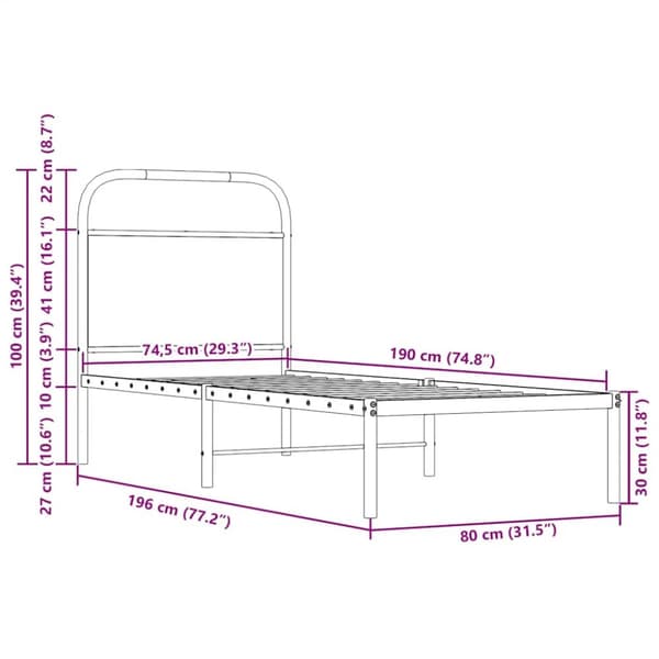 sengegavl 75 cm stål og konstrueret træ sonoma-eg