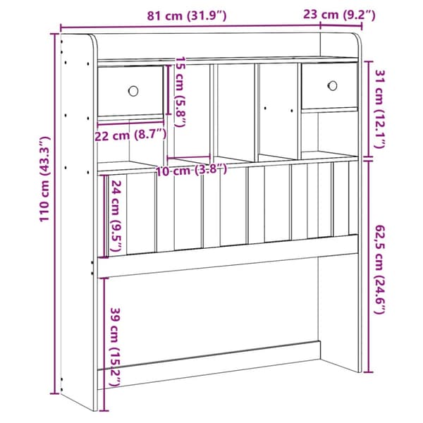 Sängynpääty säilytystilalla 75 cm täysi mänty