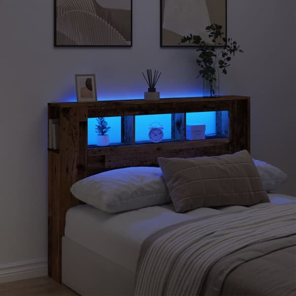 Sängynpääty LED-valot vanha puu 140x18,5x103,5 cm tekninen puu
