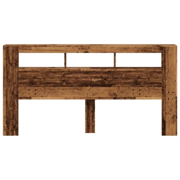 sengegavl med LED 200x18,5x103,5 cm konstrueret træ antikt træ